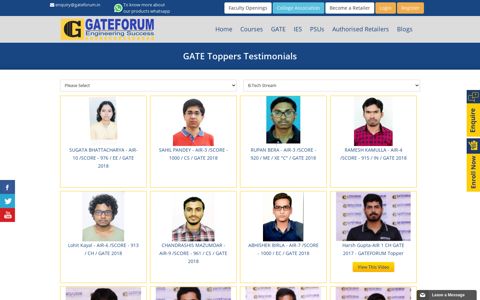 GATE Toppers Testimonials - Gateforum