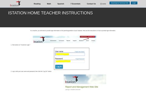 Istation Home Teacher Instructions - Istation