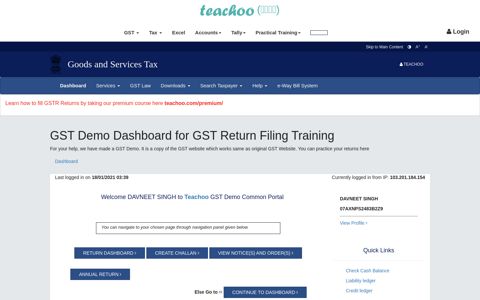 GST Dashboard - gst.gov.in - GST Demo made by Teachoo