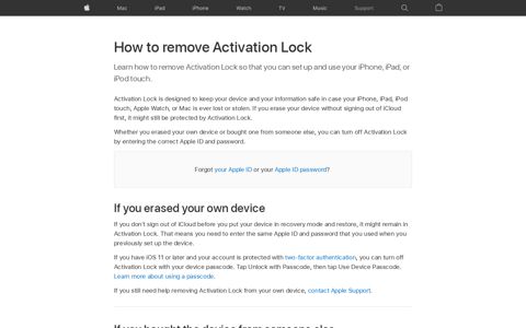 How to remove Activation Lock - Apple Support
