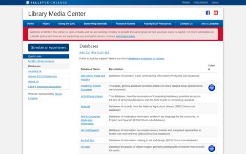 Databases :: Library Media Center - Bellevue College