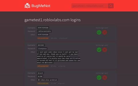 gametest1.robloxlabs.com passwords - BugMeNot