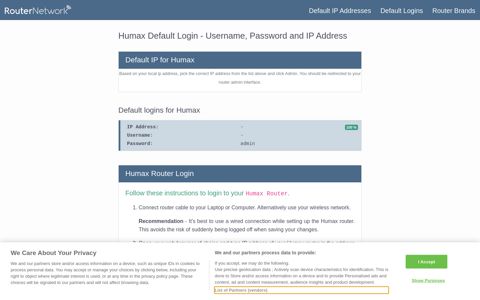 Humax Default Router Login and Password - Router Network