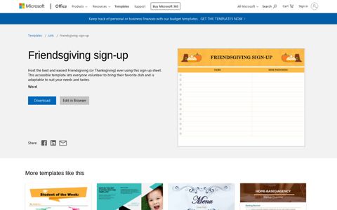 Friendsgiving sign-up - Microsoft Office templates - Office 365