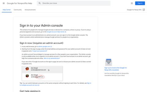 Sign in to your Admin console - Google for Nonprofits Help