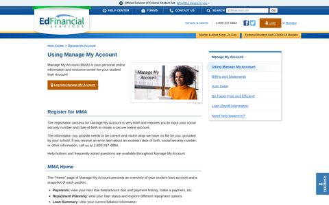 Using Manage My Account - Edfinancial Services
