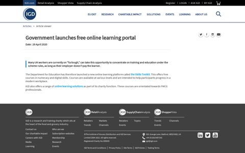 Government launches free online learning portal - IGD.com