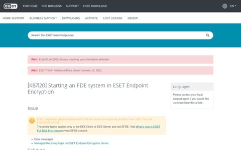 [KB7120] Starting an FDE system in ESET Endpoint Encryption