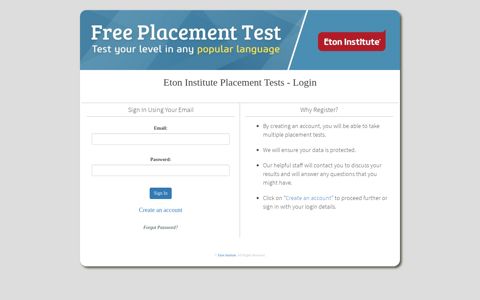 Eton Institute Placement Tests - Login