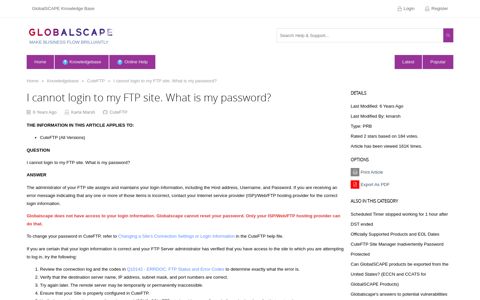 I cannot login to my FTP site. What is my password?