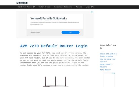 AVM 7270 - Default login IP, default username & password