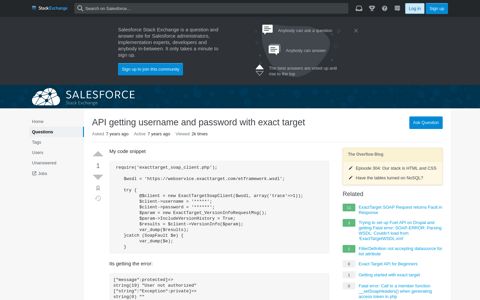 API getting username and password with exact target ...