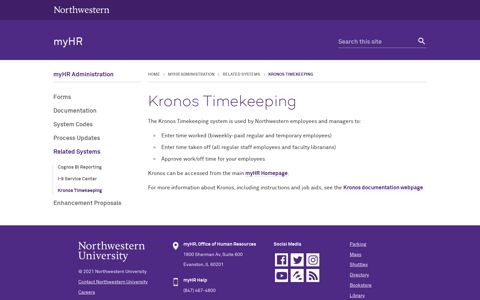 Kronos Timekeeping: myHR - Northwestern University