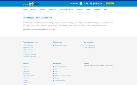 Client login / Your Dashboard | IRF - International Road Ferry