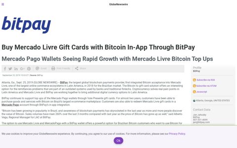Buy Mercado Livre Gift Cards with Bitcoin In-App Through BitPay