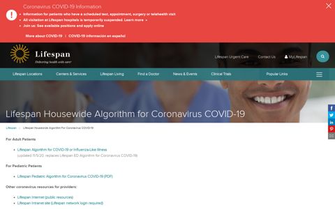 Lifespan Housewide Algorithm for Coronavirus COVID-19 ...