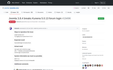 Joomla 3.8.4 breaks Kunena 5.0.13 forum login · Issue ...