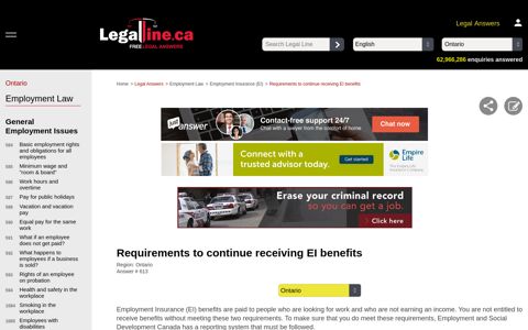 Requirements to continue receiving EI benefits - FREE Legal ...