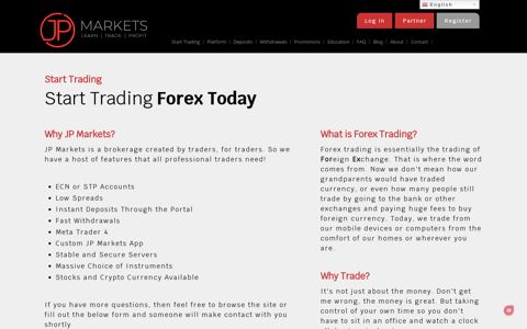 Start Trading Forex Today | JP Markets