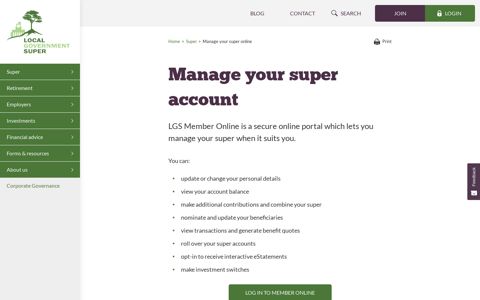 Manage your super online » Local Government Super