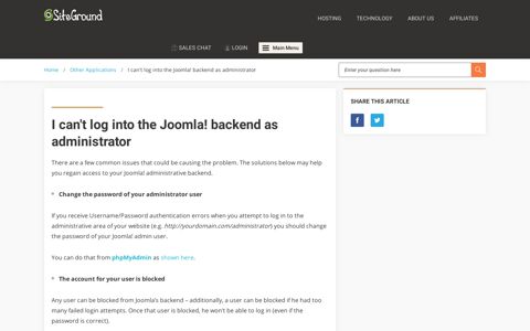 I can't log into the Joomla! backend as administrator
