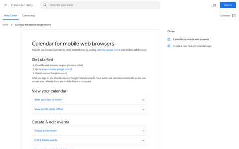 Calendar for mobile web browsers - Calendar Help - Google ...