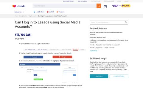 Can I log in to Lazada using Social Media Accounts?