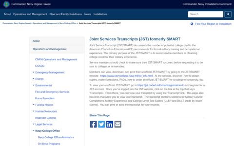 Joint Services Transcripts (JST) formerly SMART