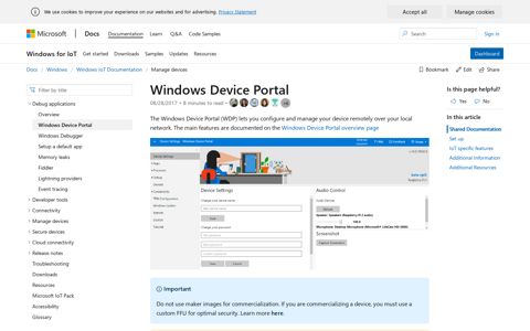 Windows Device Portal - Windows IoT | Microsoft Docs
