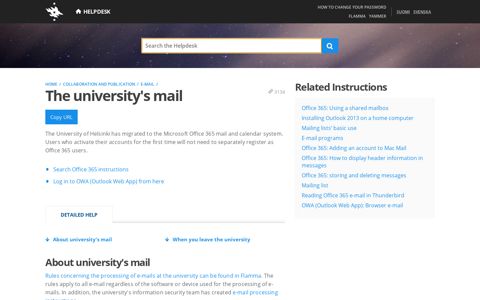 The university's mail | Helpdesk - University of Helsinki