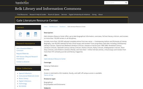 Gale Literature Resource Center. | Belk Library and ...