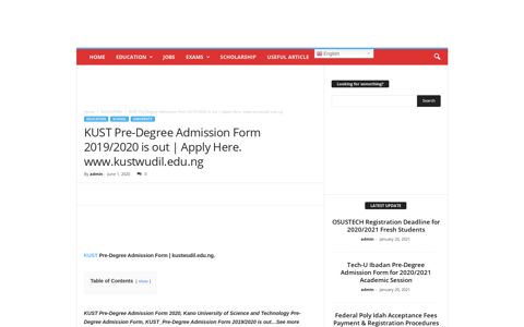 KUST Pre-Degree Admission Form 2020, Kano University of ...