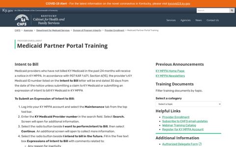 Medicaid Partner Portal Training - Cabinet for Health and ...