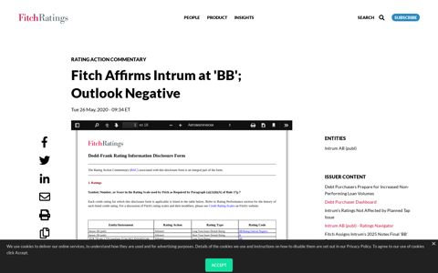 Fitch Affirms Intrum at 'BB'; Outlook Negative - Fitch Ratings