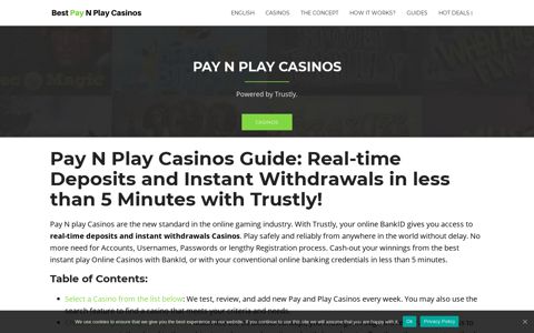 Pay N Play Casinos 🥇 The Best Trustly Casinos in 3 Clicks