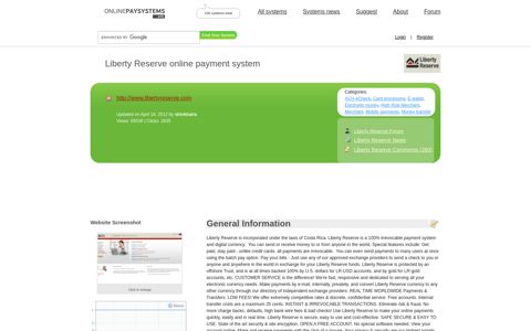 Online Payment Systems : Liberty Reserve full description