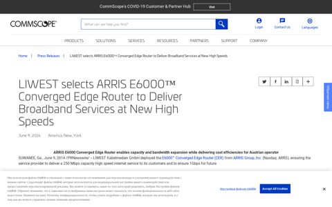 LIWEST selects ARRIS E6000™ Converged Edge Router to Deliver ...