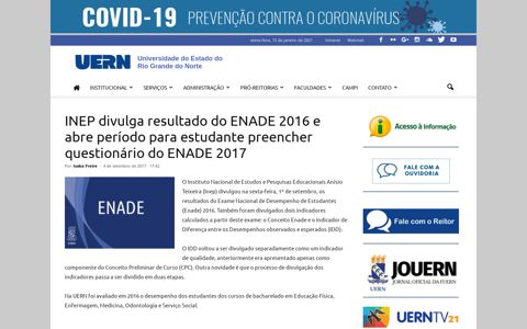 INEP divulga resultado do ENADE 2016 e abre período para ...