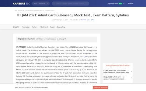 IIT JAM 2021: Mock Test (Released), Admit Card, Exam Pattern
