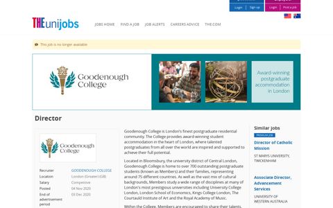 Director job with GOODENOUGH COLLEGE | 232532