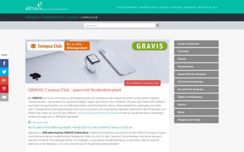 GRAVIS: Campus Club - spare mit Studentenrabatt - Allmaxx