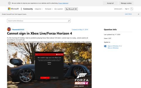Cannot sign in Xbox Live/Forza Horizon 4 - Microsoft Community