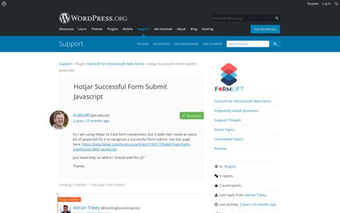 Hotjar Successful Form Submit Javascript | WordPress.org