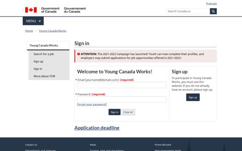 Sign in - Young Canada Works - Canada.ca