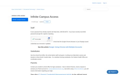 Infinite Campus Access – Boise School District