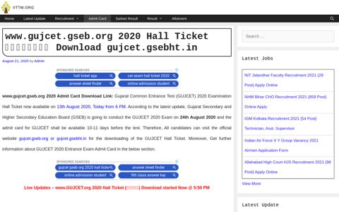 www.gujcet.gseb.org 2020 Hall Ticket હોલટિકિટ ...