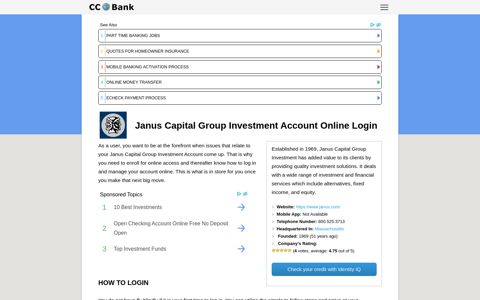 Janus Capital Group Investment Account Online Login - CC ...
