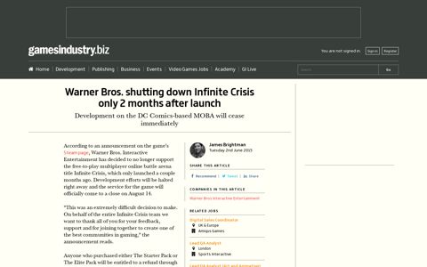Warner Bros. shutting down Infinite Crisis only 2 months after ...