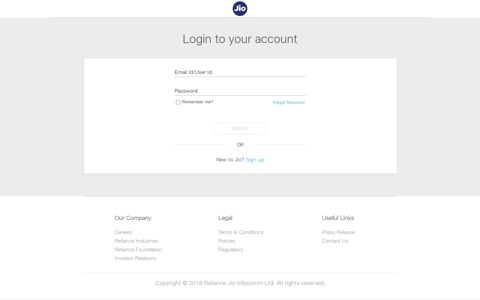 MyJio Account - Web Login