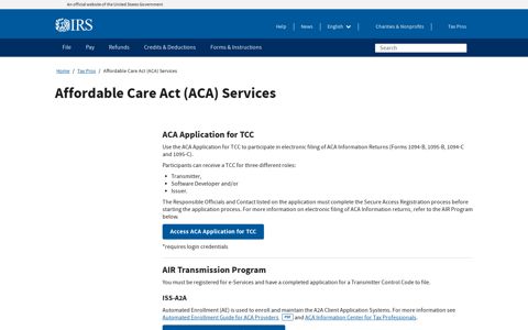 Affordable Care Act (ACA) Services | Internal Revenue Service